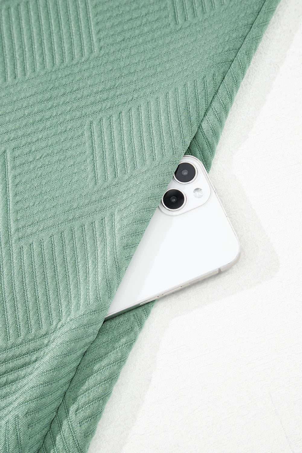 Bright Green Textured V Button Collared Mini Dress