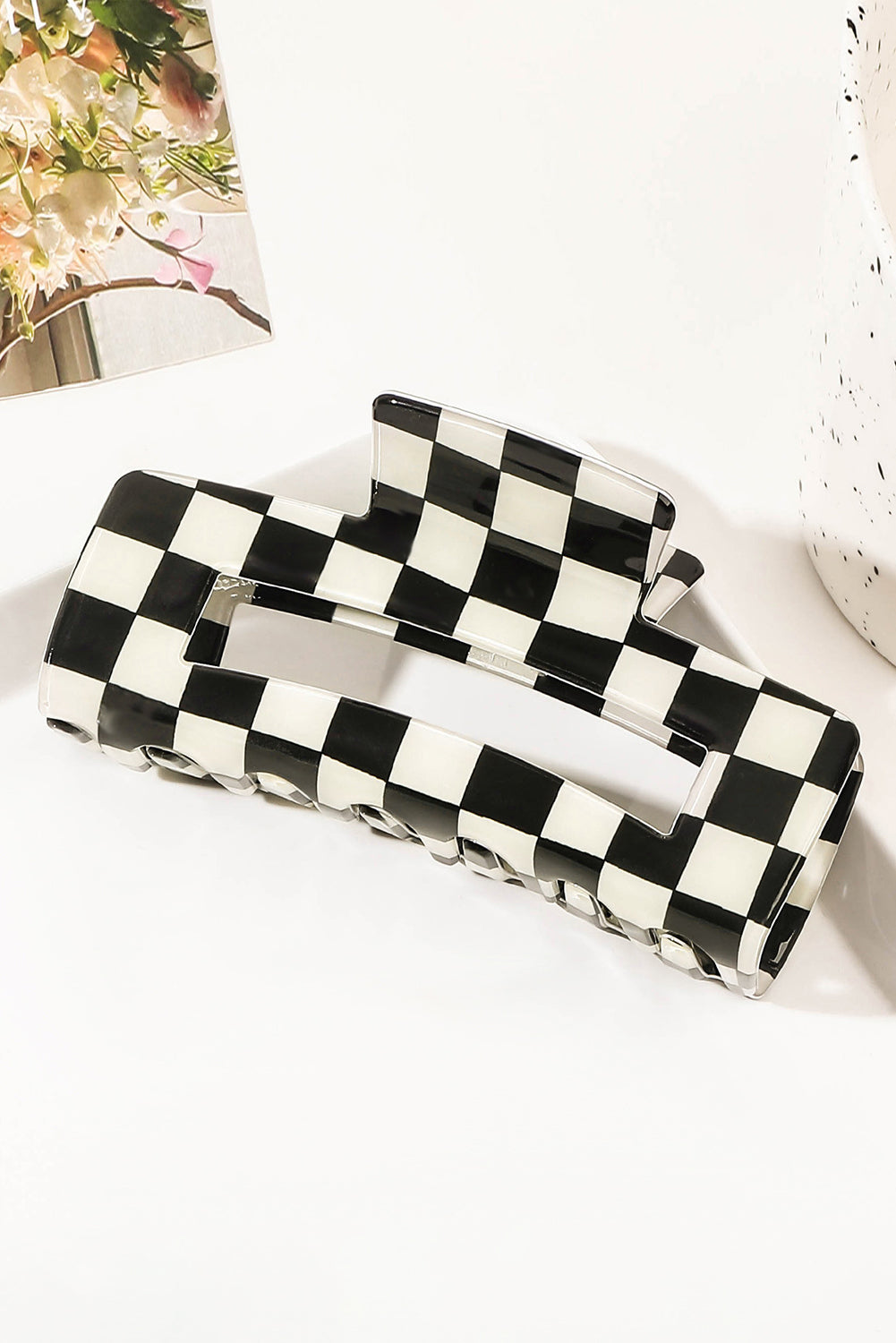 Black Checkered Print Hollow Out Hair Claw