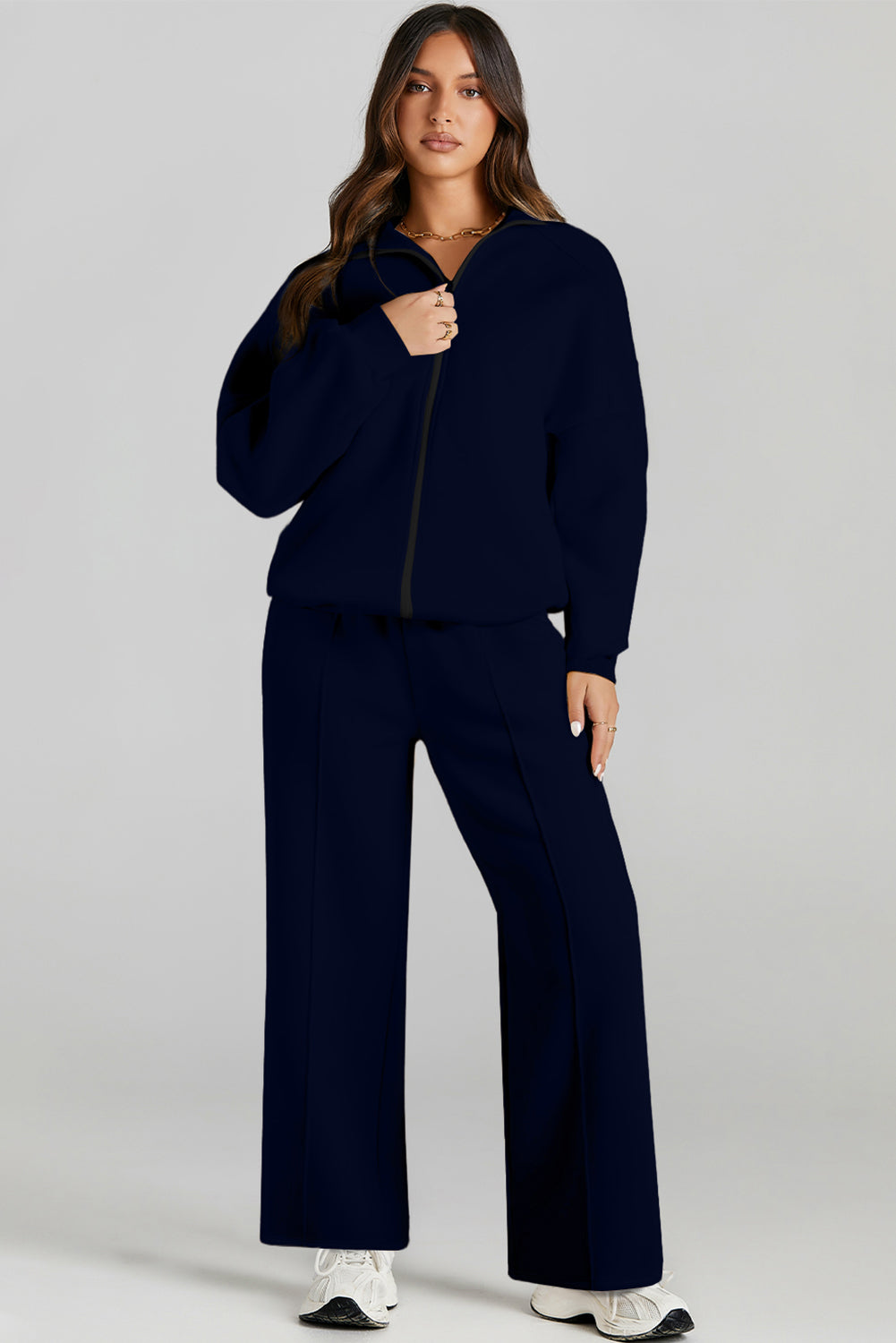 Navy Blue Half Zip Sweatshirt and Pants Set