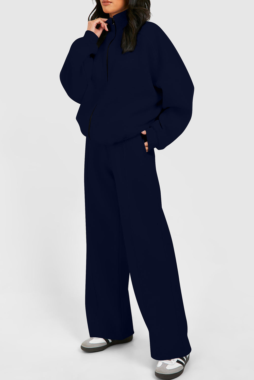 Navy Blue Half Zip Sweatshirt and Pants Set