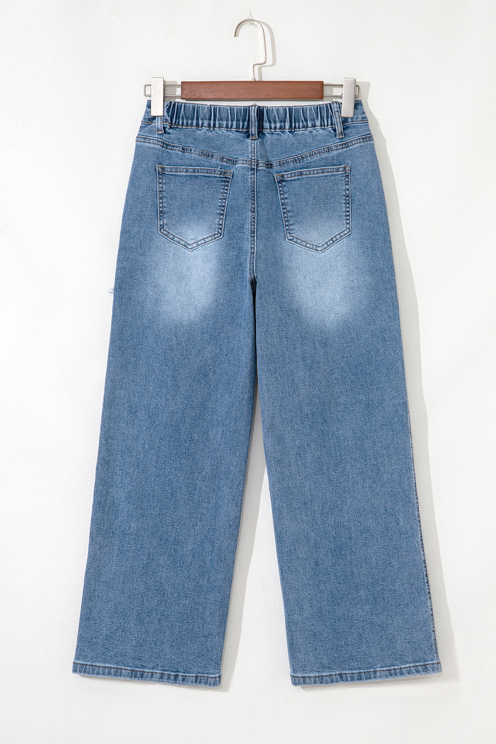 Stone Blue Star Patchwork Light Wash Wide Leg High Waist Jeans
