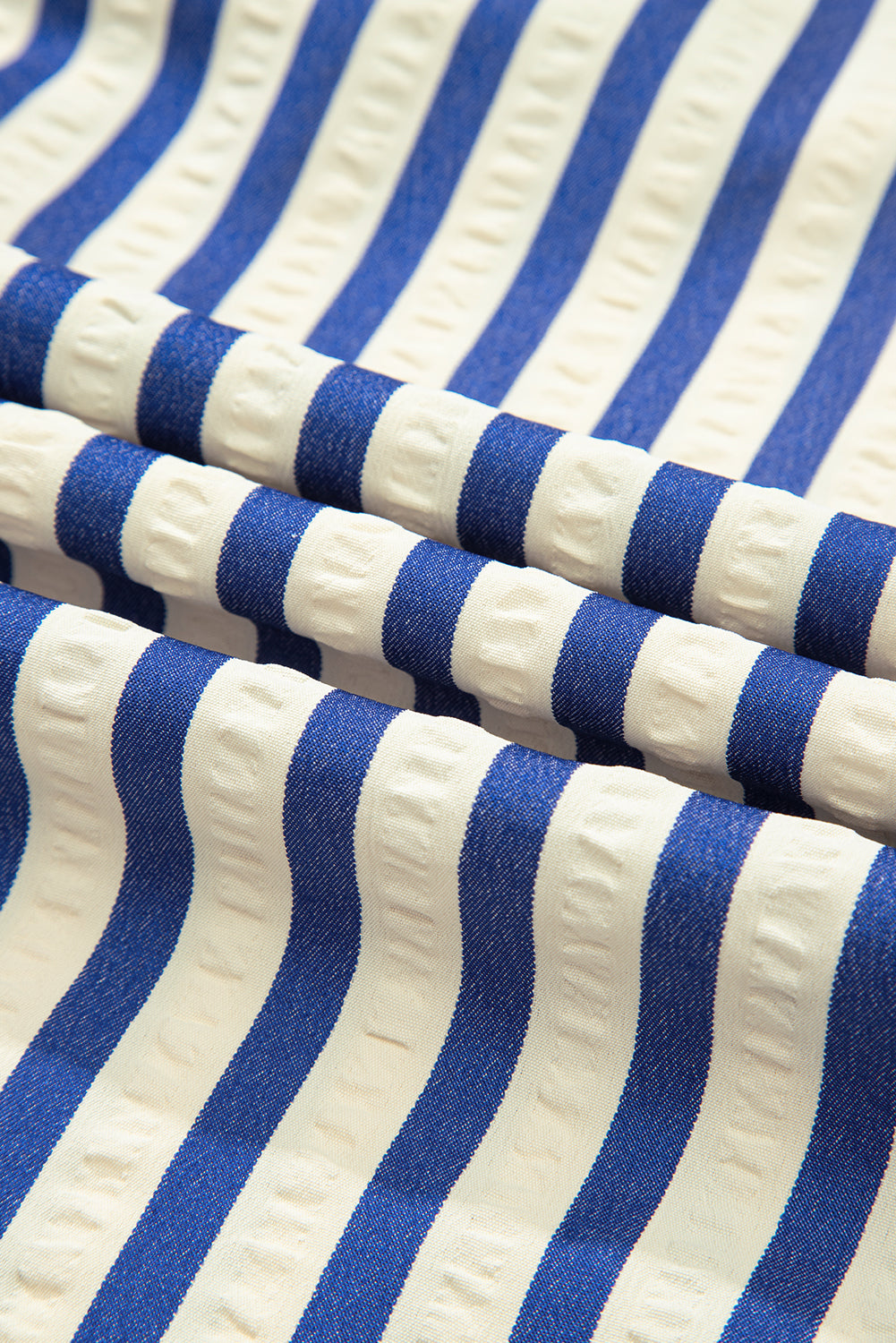 Blue Striped Collared Half Button Side Pockets Loose Fit Mini Dress
