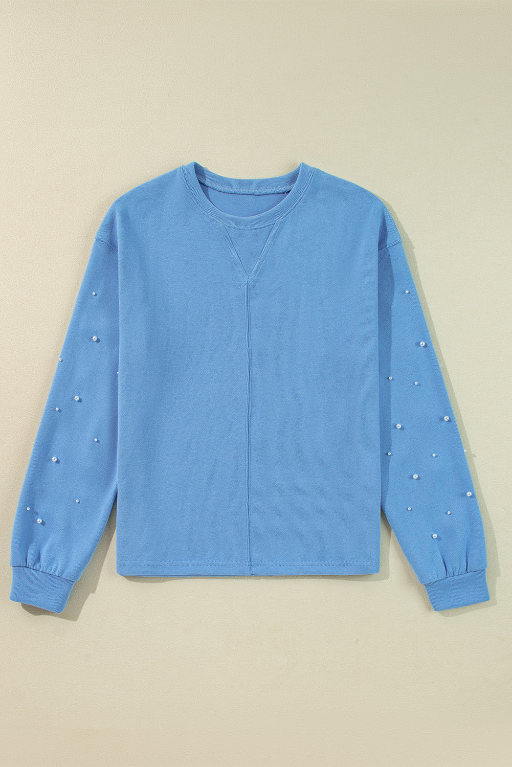 Myosotis Pearl Sleeves Ribbed Pullover Sweatshirt
