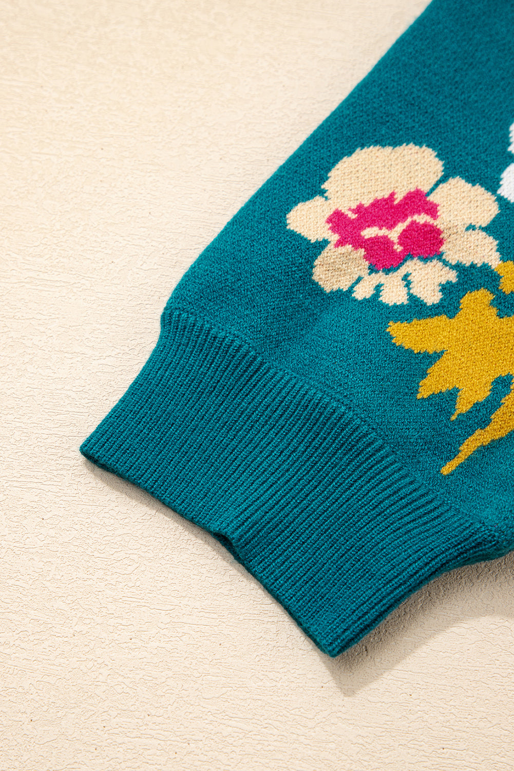 Blue Flower Pattern Short Sleeve Knit Top