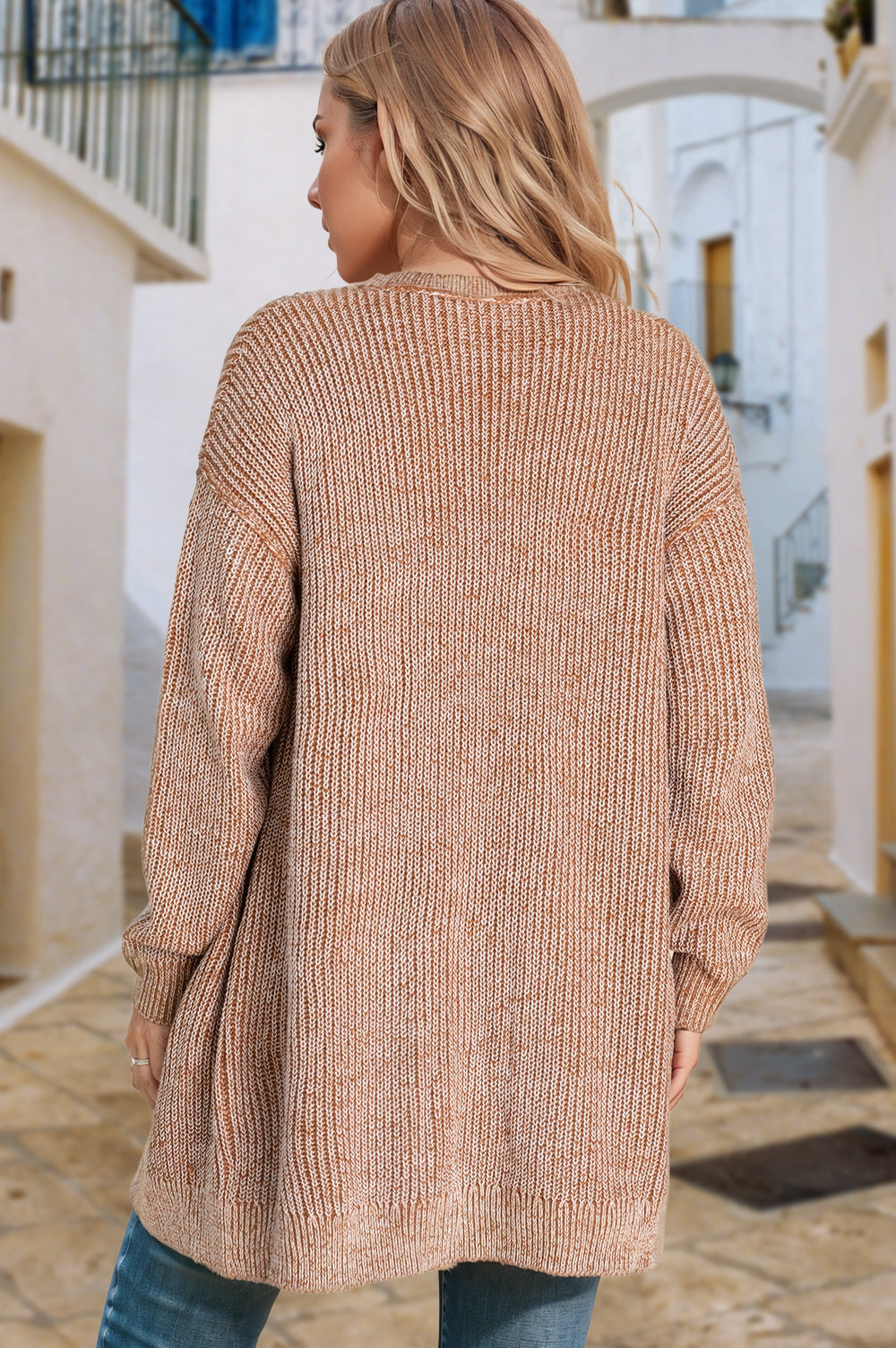 Straw Yellow Open Front Pocket Knit Cardigan