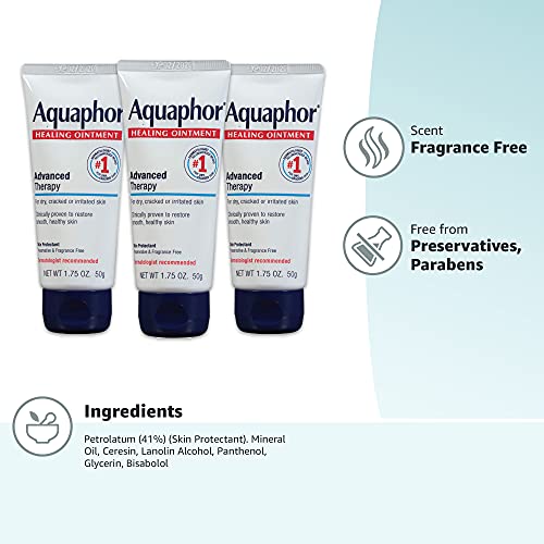 Aquaphor Healing Ointment Advanced Therapy Skin Protectant, Dry Skin Body Moisturizer, 1.75 Oz Tube, Pack of 3