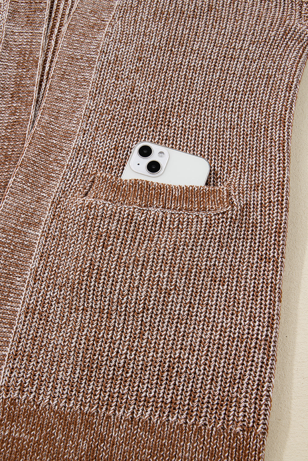 Straw Yellow Open Front Pocket Knit Cardigan