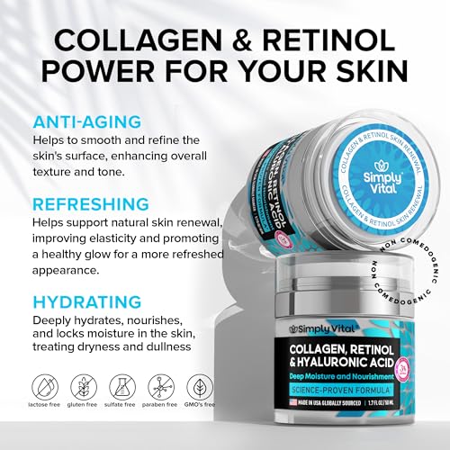 SimplyVital Collagen Face Moisturizer - Anti-Aging Retinol Cream for Face, Daily Moisturizer Face Cream - 1.7oz