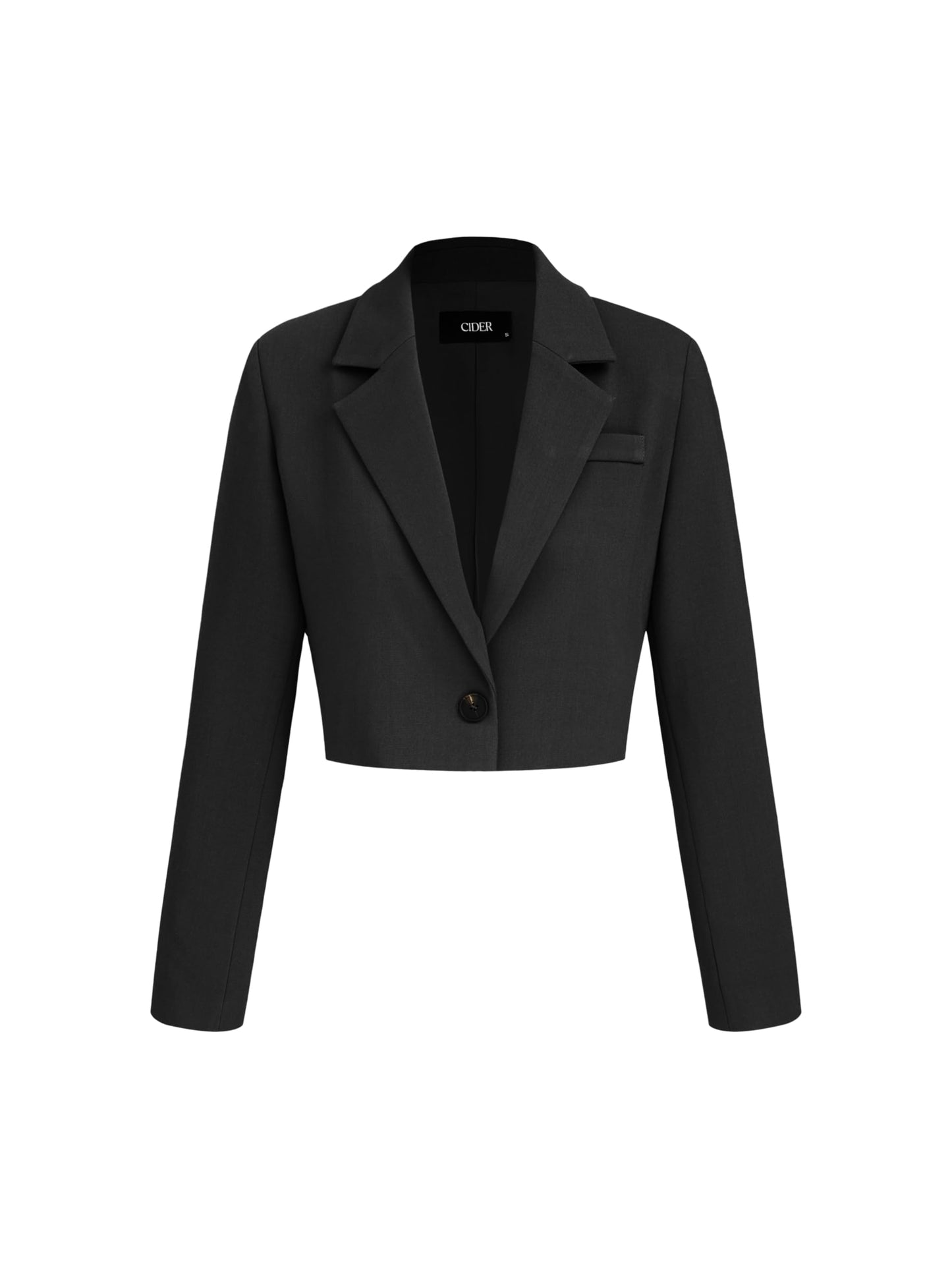 CIDER Womens Blazer Cropped Business Casual Open Front Long Sleeve Suit Work Office Blazer Jacket: Black, M