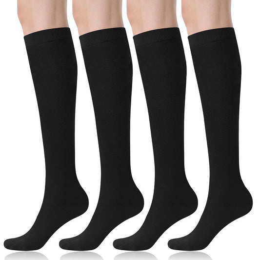 FITRELL 4 Pack Women's Knee High Socks Outdoor Sport Athletic Socks Casual Stripe Tube Socks, Black