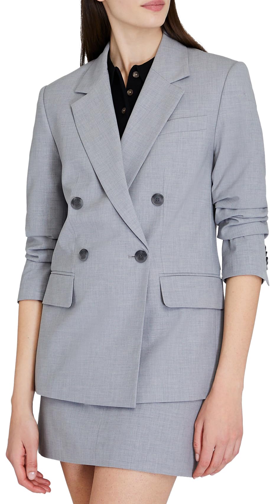 CLUB MONACO Women's Lightweight Wool Double Breasted Relaxed Blazer, Light Heather Grey/GRIS