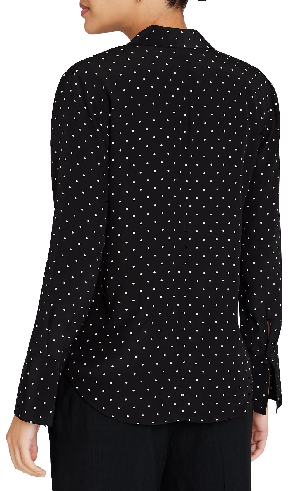 CLUB MONACO Women's Silk Helek Shirt, Black Polka Dot