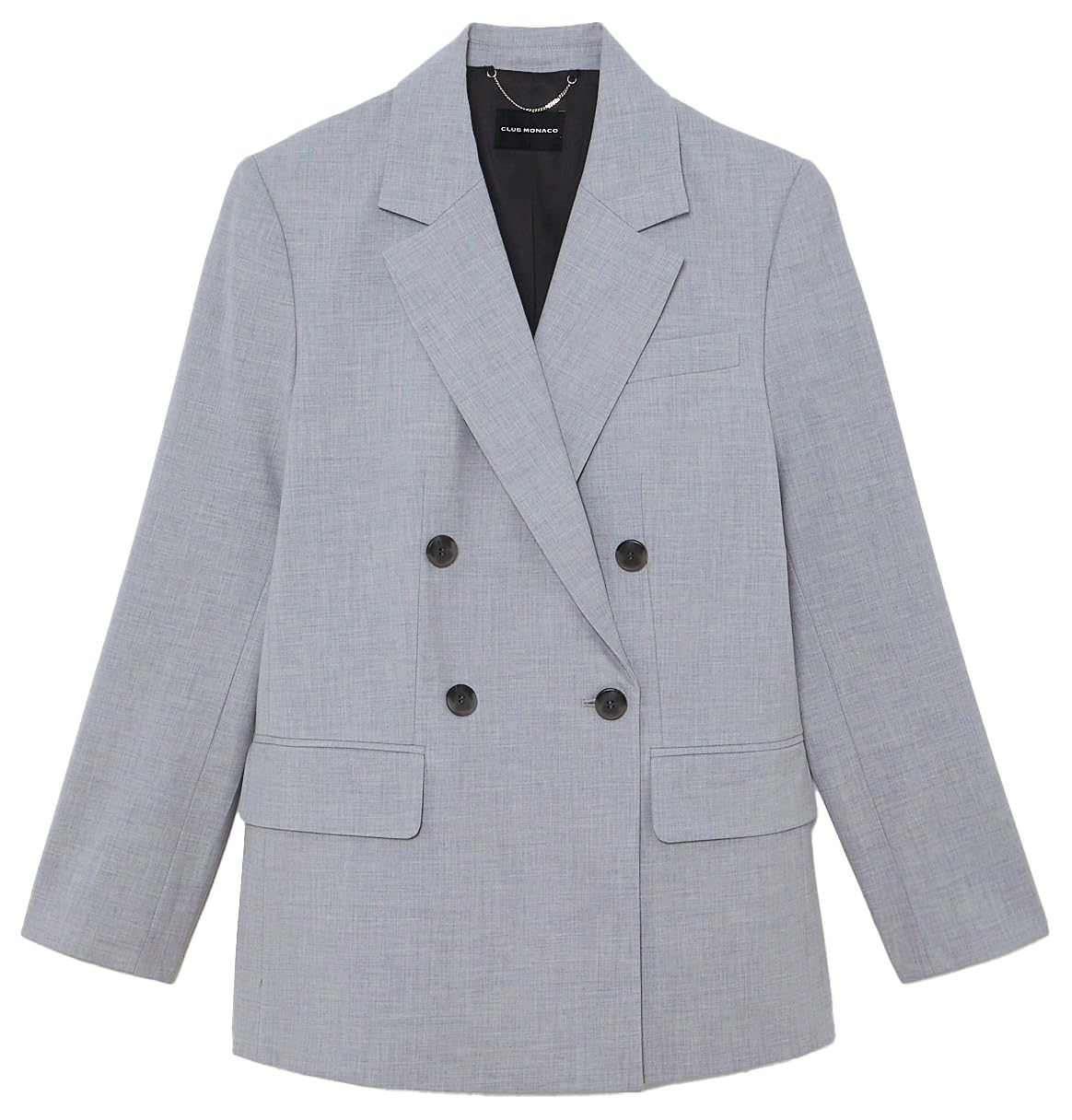 CLUB MONACO Women's Lightweight Wool Double Breasted Relaxed Blazer, Light Heather Grey/GRIS