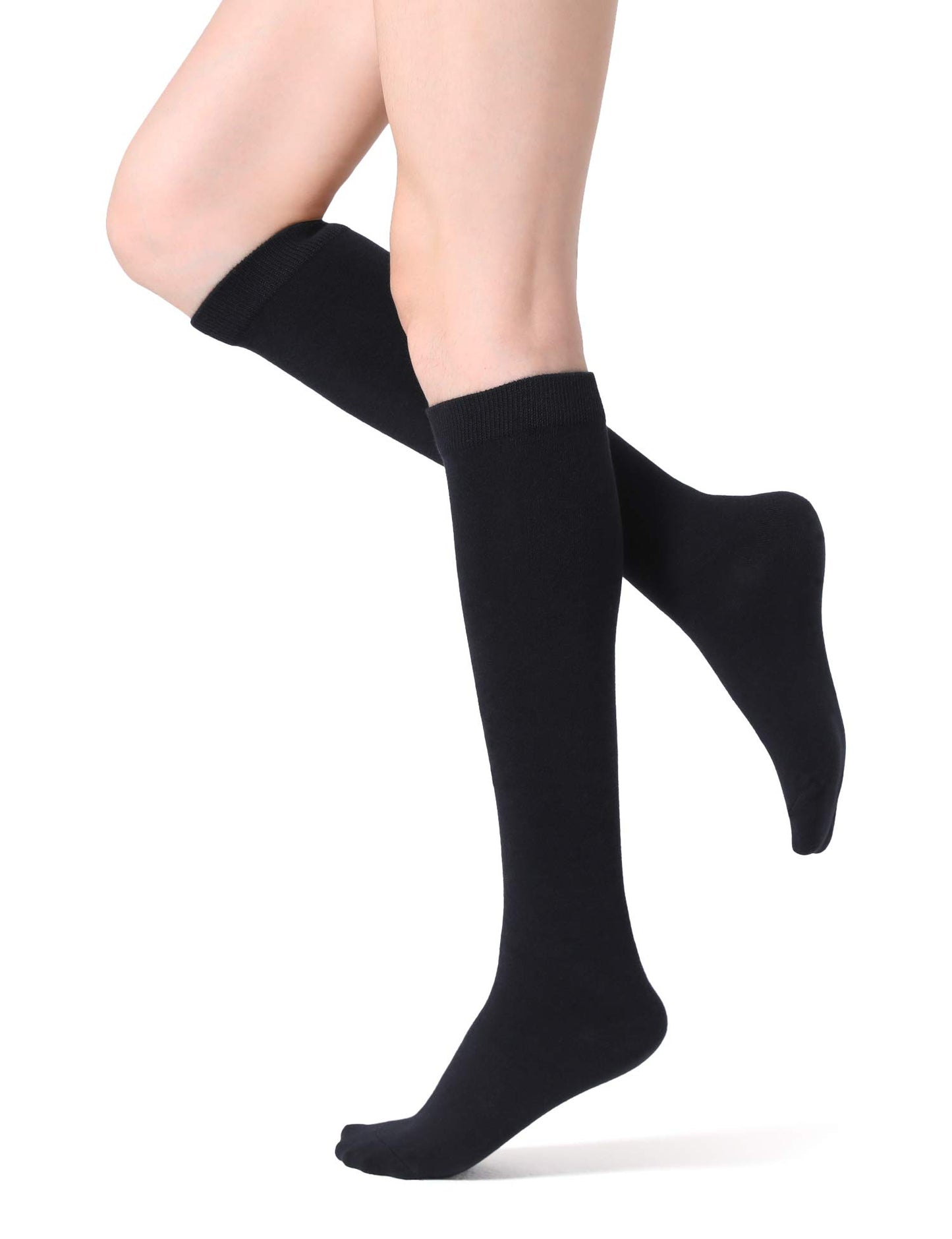 FITRELL 4 Pack Women's Knee High Socks Outdoor Sport Athletic Socks Casual Stripe Tube Socks, Black