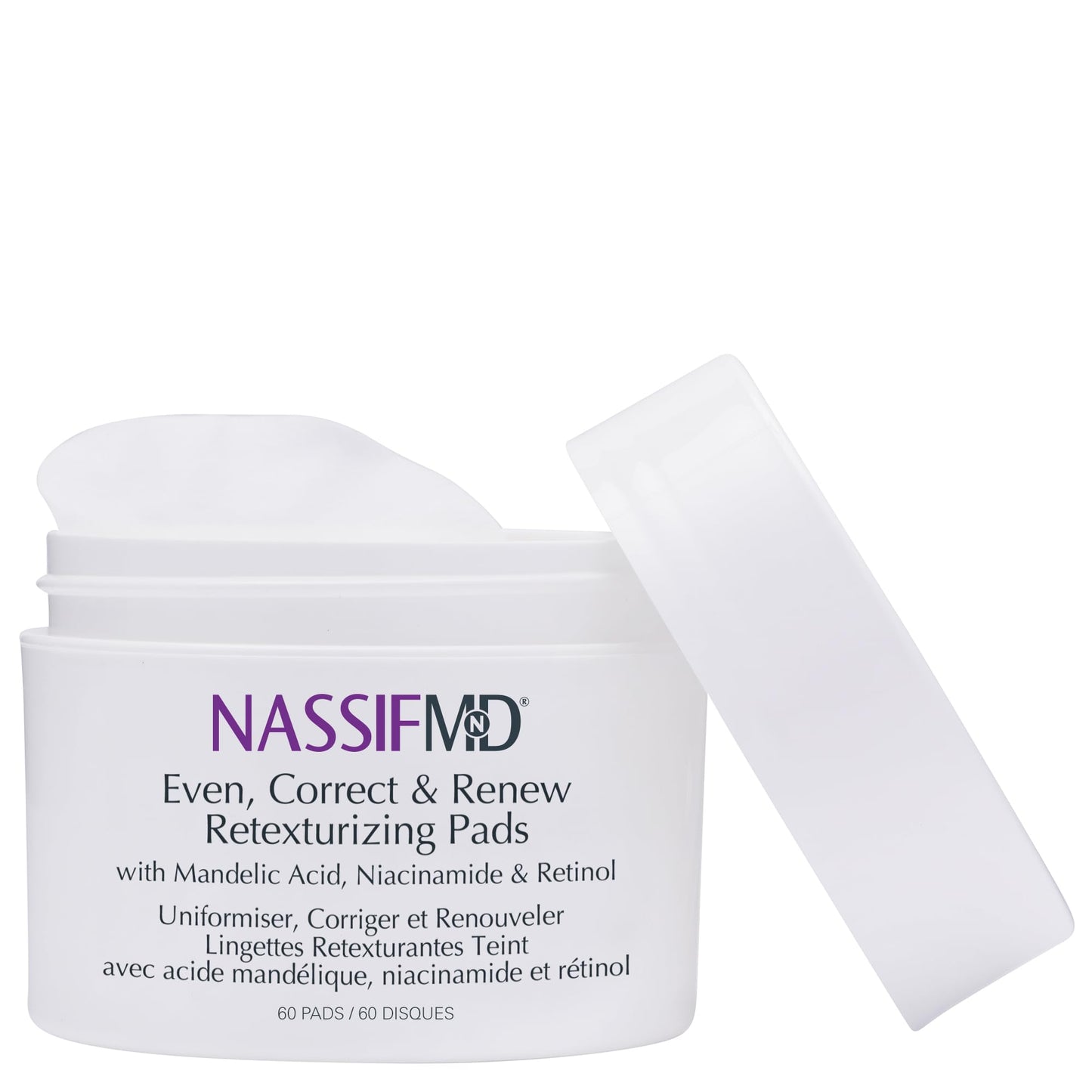 NassifMD Even, Correct & Renew Retexturizing Pads | Chemical Peel for Face | Skin Resurfacing Pads for Post Acne Marks | Hyperpigmentation Treatment for Face | Niacinamide Pore Minimizer Treatment