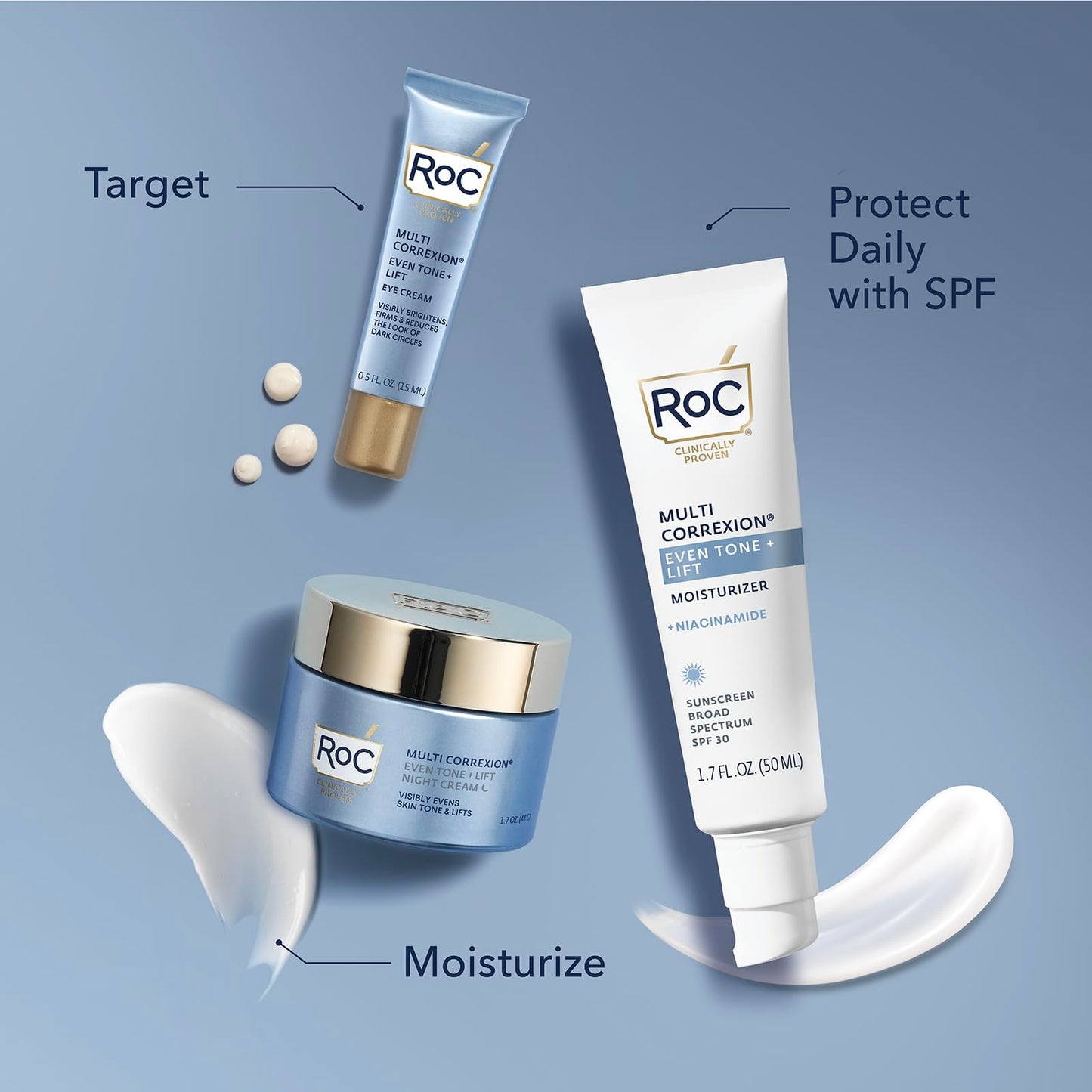 RoC Multi Correxion 5 in 1 Anti-Aging Daily Face Moisturizer with Broad Spectrum SPF 30 & Shea Butter, Stocking Stuffer for Men & Women, (1.7 oz) with Night Cream Packette (Packaging May Vary)