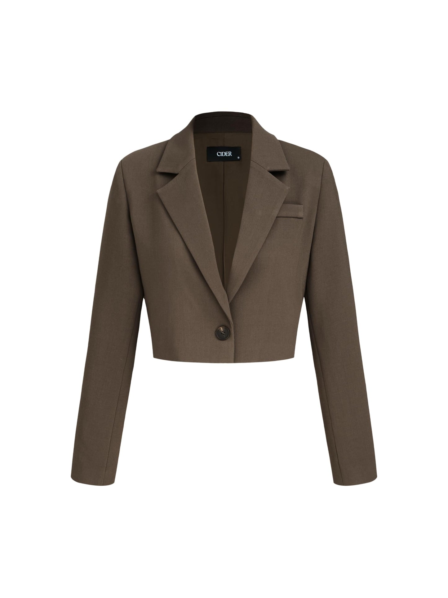 CIDER Womens Blazer Cropped Business Casual Open Front Long Sleeve Suit Work Office Blazer Jacket: Brown, M