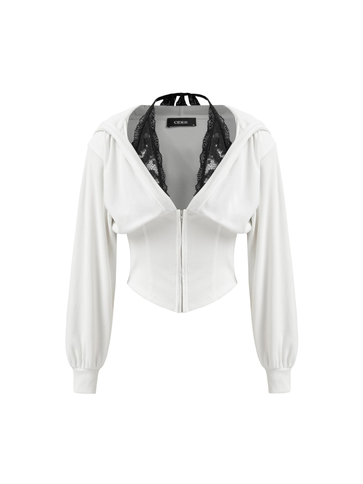 CIDER Zip Up Hoodie Women Cropped Sweatshirts Lace Halter Long Sleeve Corset Hoodie Trendy Jackets Y2K Outfits: White, M