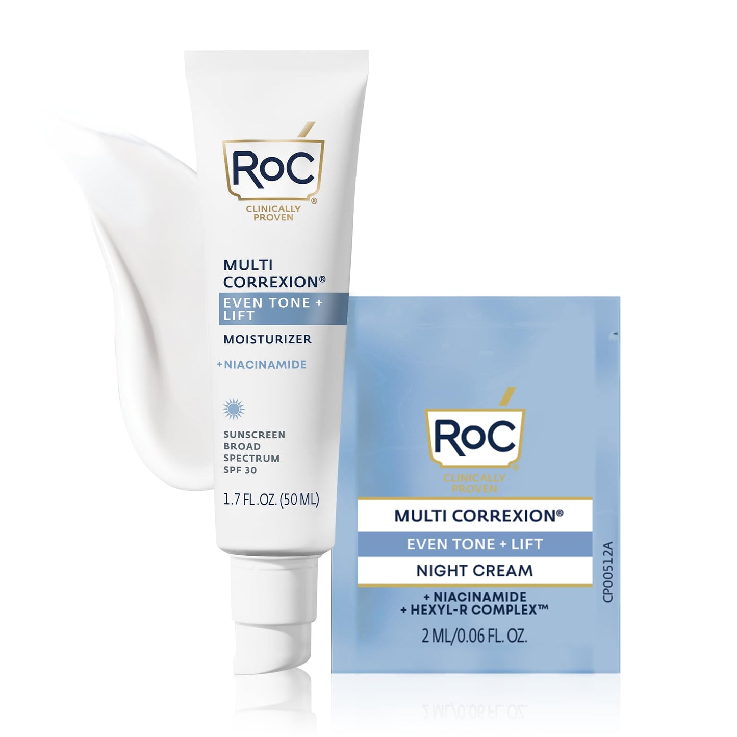 RoC Multi Correxion 5 in 1 Anti-Aging Daily Face Moisturizer with Broad Spectrum SPF 30 & Shea Butter, Stocking Stuffer for Men & Women, (1.7 oz) with Night Cream Packette (Packaging May Vary)