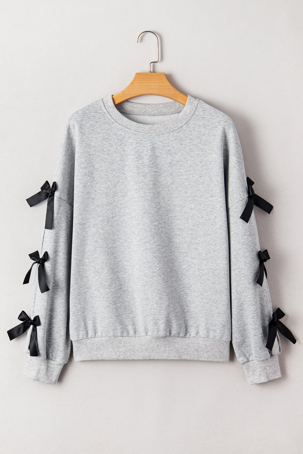 Light Grey Bowknot Long Sleeve Round Neck Sweatshirt