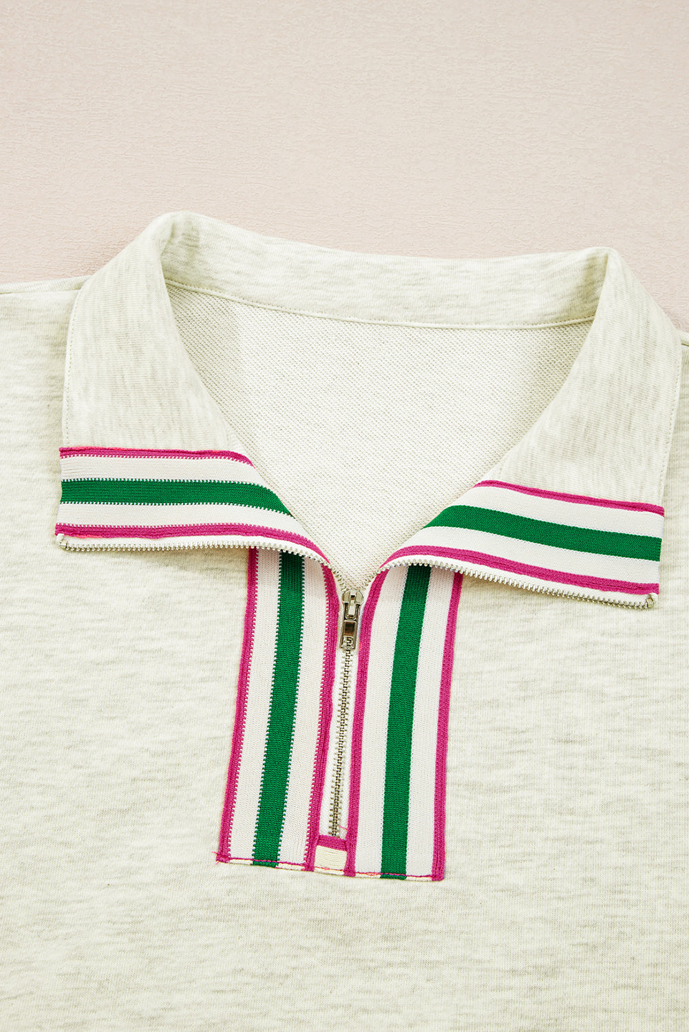 Light Grey Pop of Color Collared Patchwork Pullover Sweatshirt