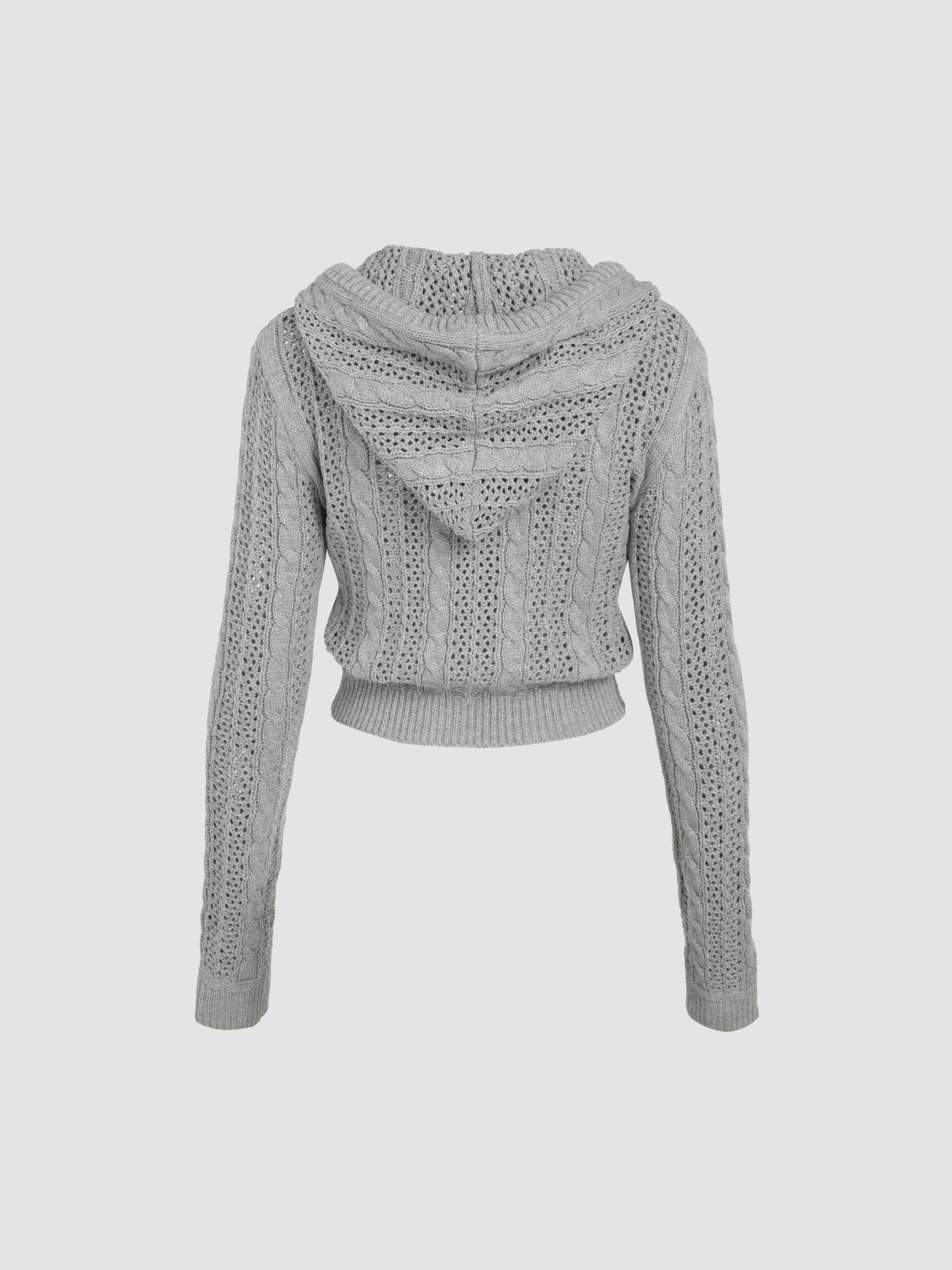 CIDER Women’s Zip Up Hoodie Crop Top Hollow Out Knitted Long Sleeve Cardigan Jacket Sweatshirt: Grey, M