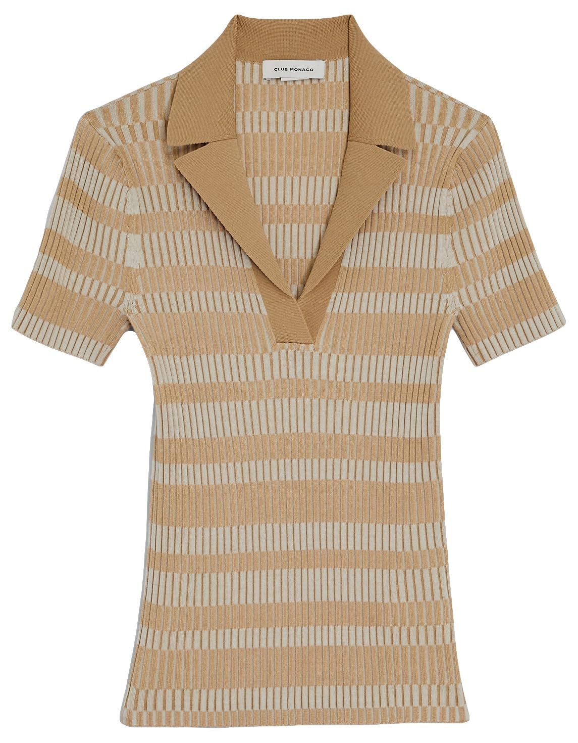 CLUB MONACO Women's Ribbed Johnny Collar Sweater Tee, Beige Mix/Beige