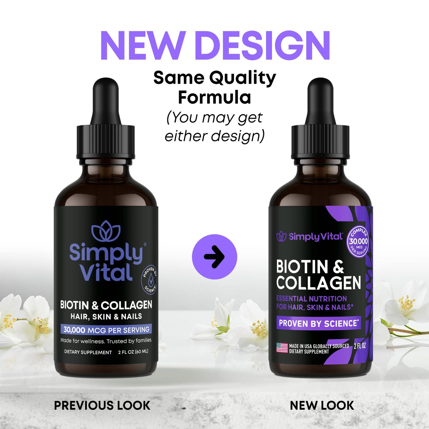 Simply Vital Liquid Collagen & Biotin Vitamins for Hair, Skin and Nails - Biotin 10000 mcg & Collagen 20000 mcg - Hair Growth Supplement for Women & Men - Made in USA - 99% Absorption Liquid Biotin