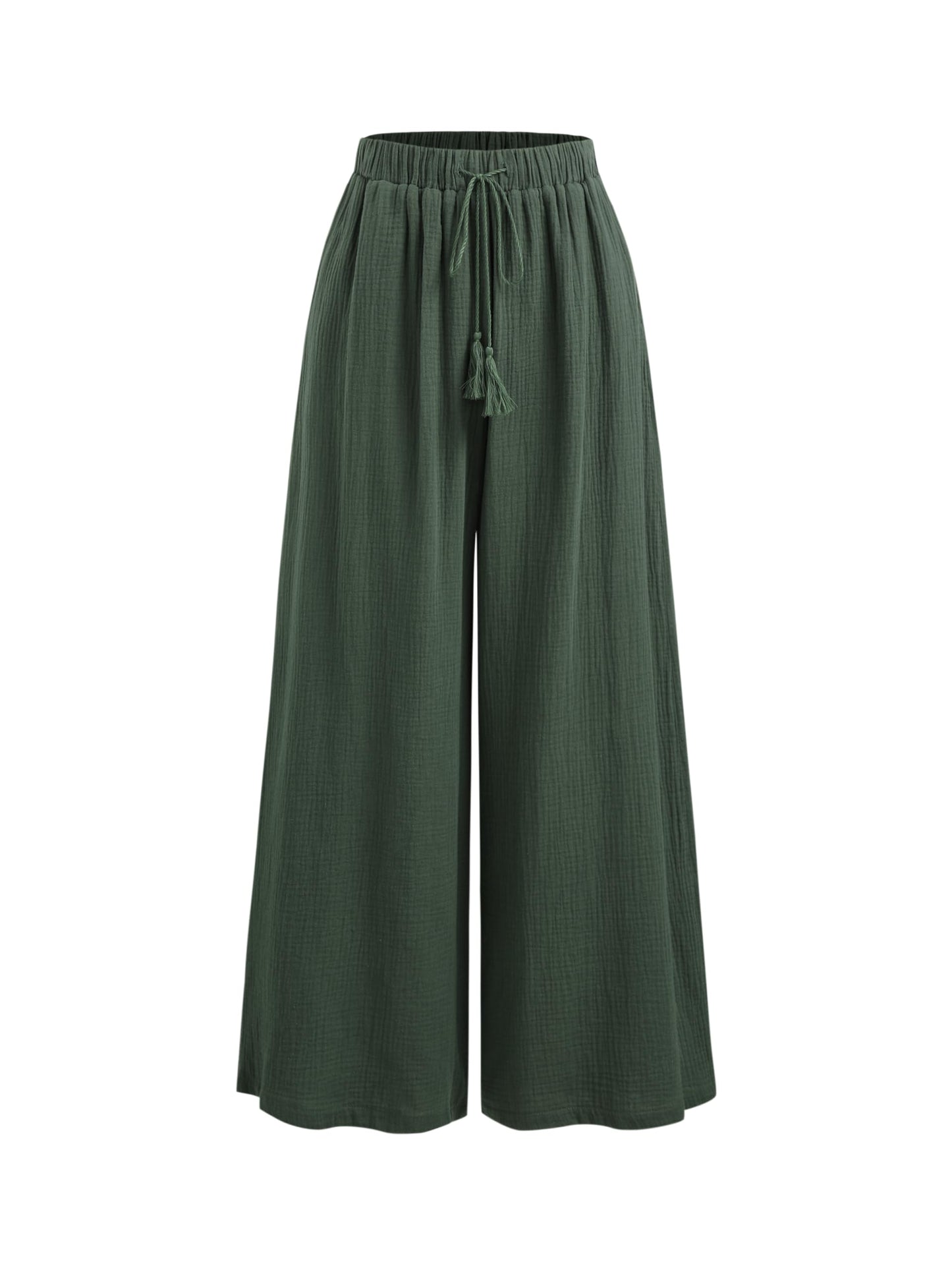 CIDER Women's High Waisted Wide Leg Pants with Pockets Drawstring Palazzo Business Casual Dress Pants Loose Trousers: Green, M