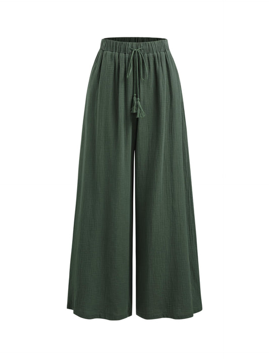 CIDER Women's High Waisted Wide Leg Pants with Pockets Drawstring Palazzo Business Casual Dress Pants Loose Trousers: Green, M