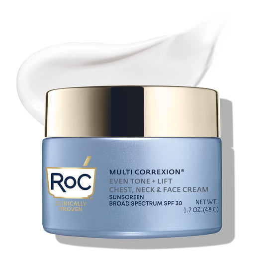 RoC Multi Correxion 5 in 1 Chest, Neck, and Face Moisturizer Cream with SPF 30, for Neck Firming and Wrinkles, Oil Free Skin Care, Stocking Stuffers for Men & Women, 1.7 Ounces (Packaging May Vary)