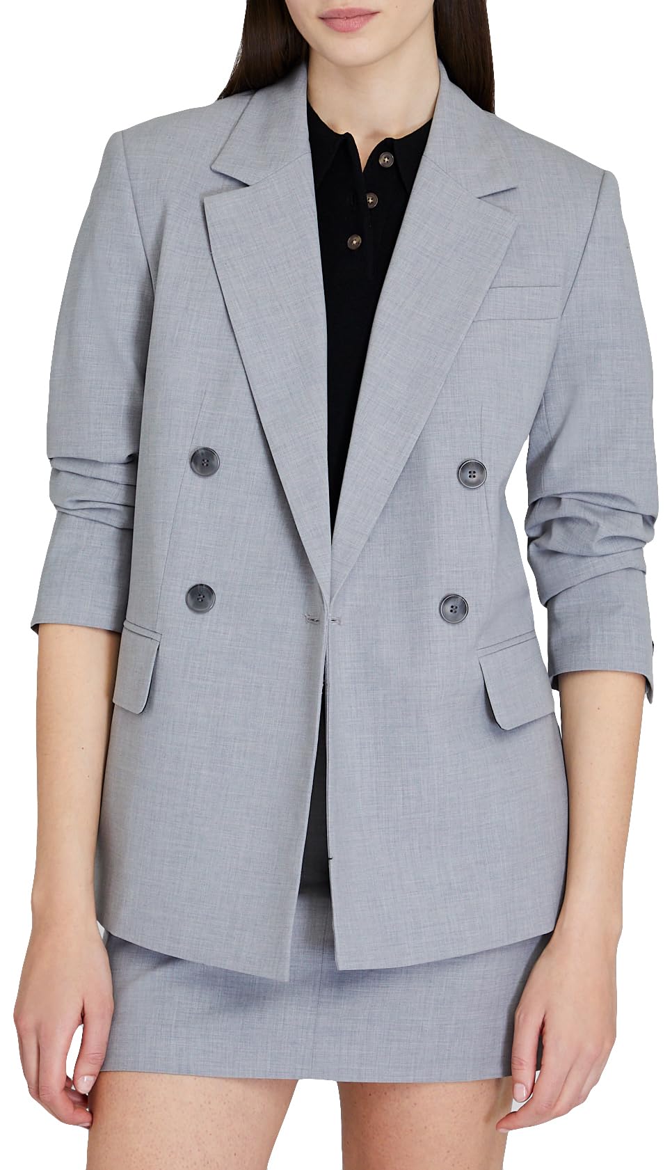 CLUB MONACO Women's Lightweight Wool Double Breasted Relaxed Blazer, Light Heather Grey/GRIS