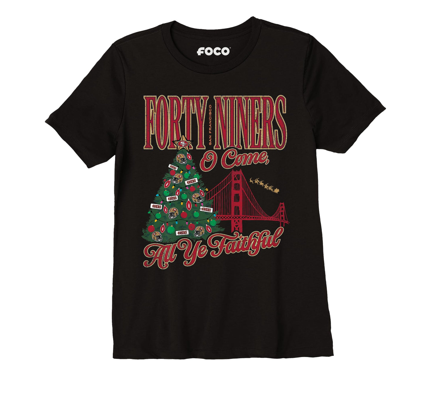 Womens Olivia Culpo x San Francisco 49ers NFL Holiday Tree FOCO Premium T-Shirt