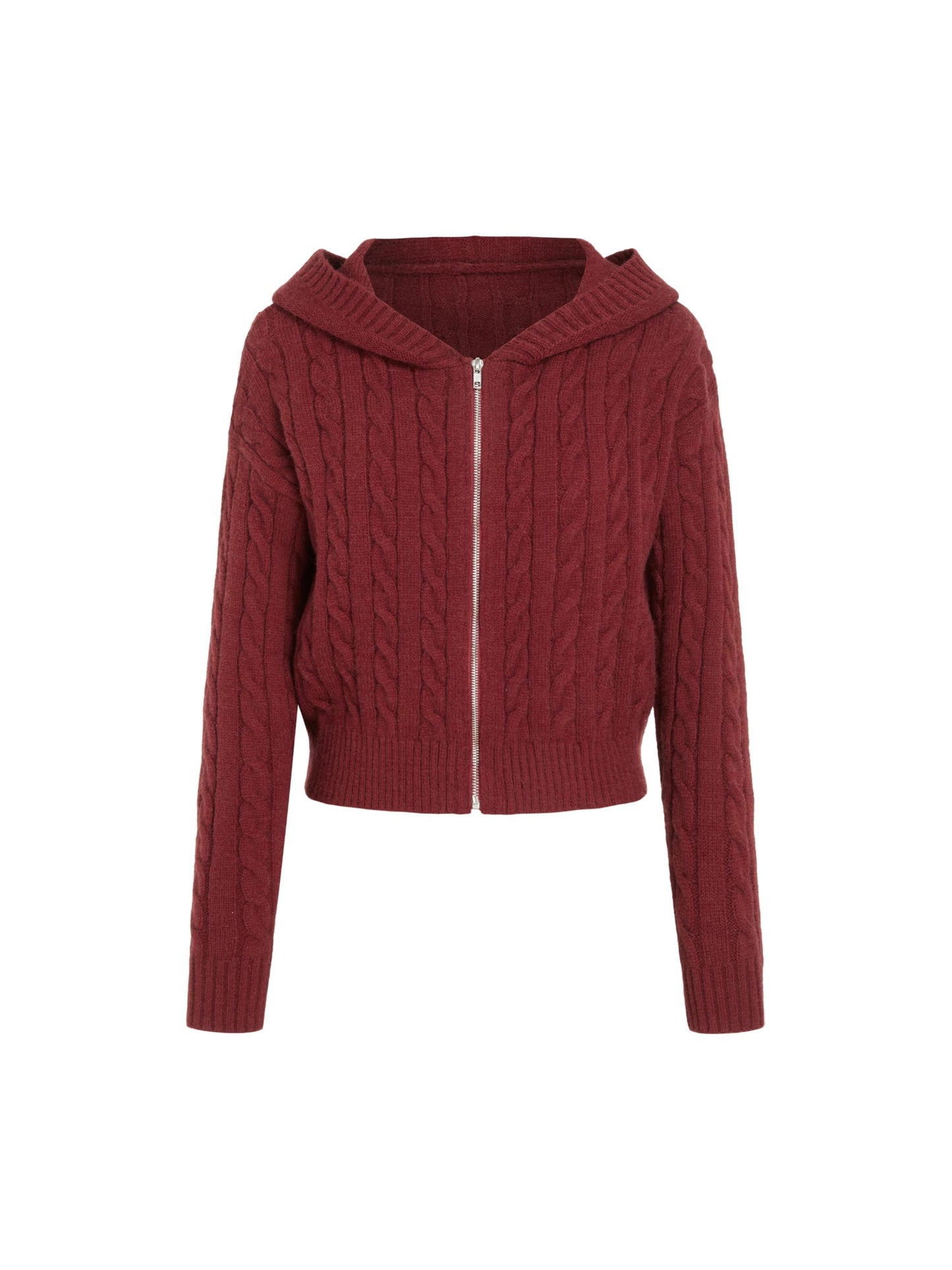 CIDER Women's Zip Up Hoodie Cardigan Cable Knit Long Sleeve Knitter Crop Tops Sweater: Wine, M