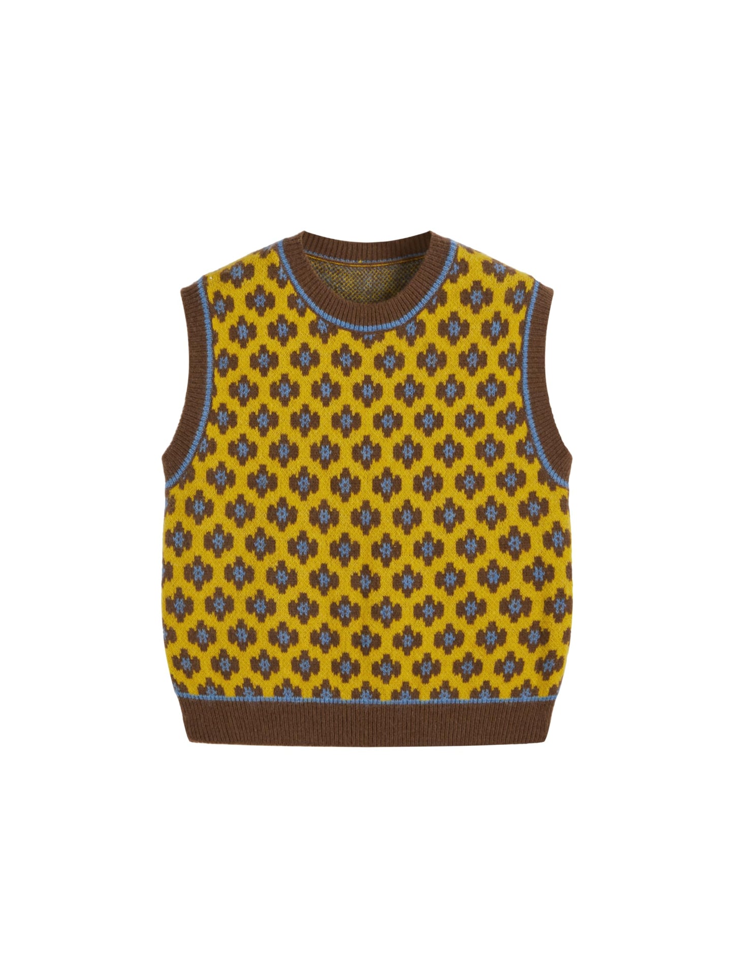 CIDER Sweater Vest Women Crewneck Sleeveless Cropped Sweater Knit Tops Color Block Geometric Graphic Casual Tank Top: Yellow, M