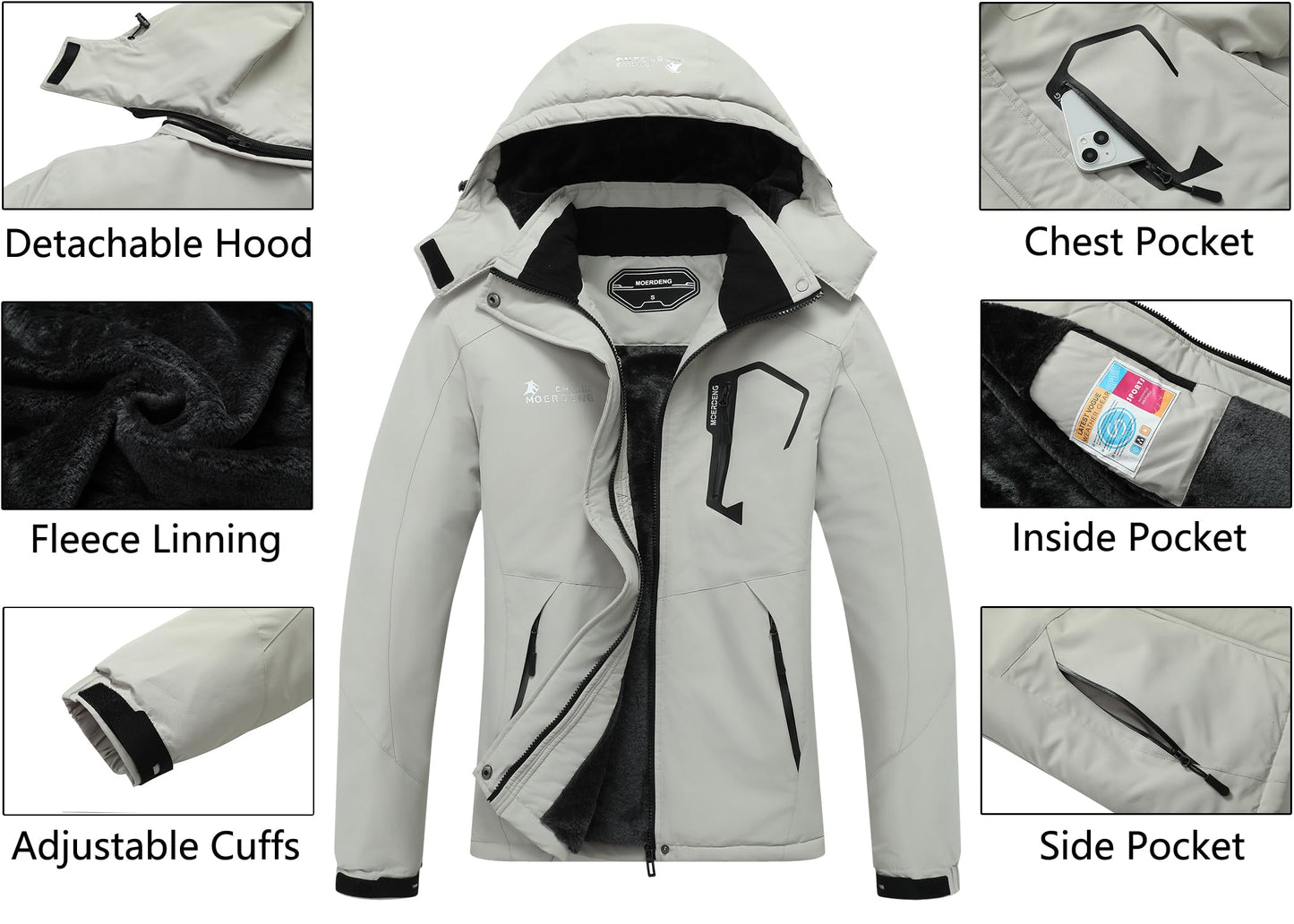 MOERDENG Women's Waterproof Ski Jacket Warm Winter Snow Coat Mountain Windbreaker Hooded Raincoat Jacket