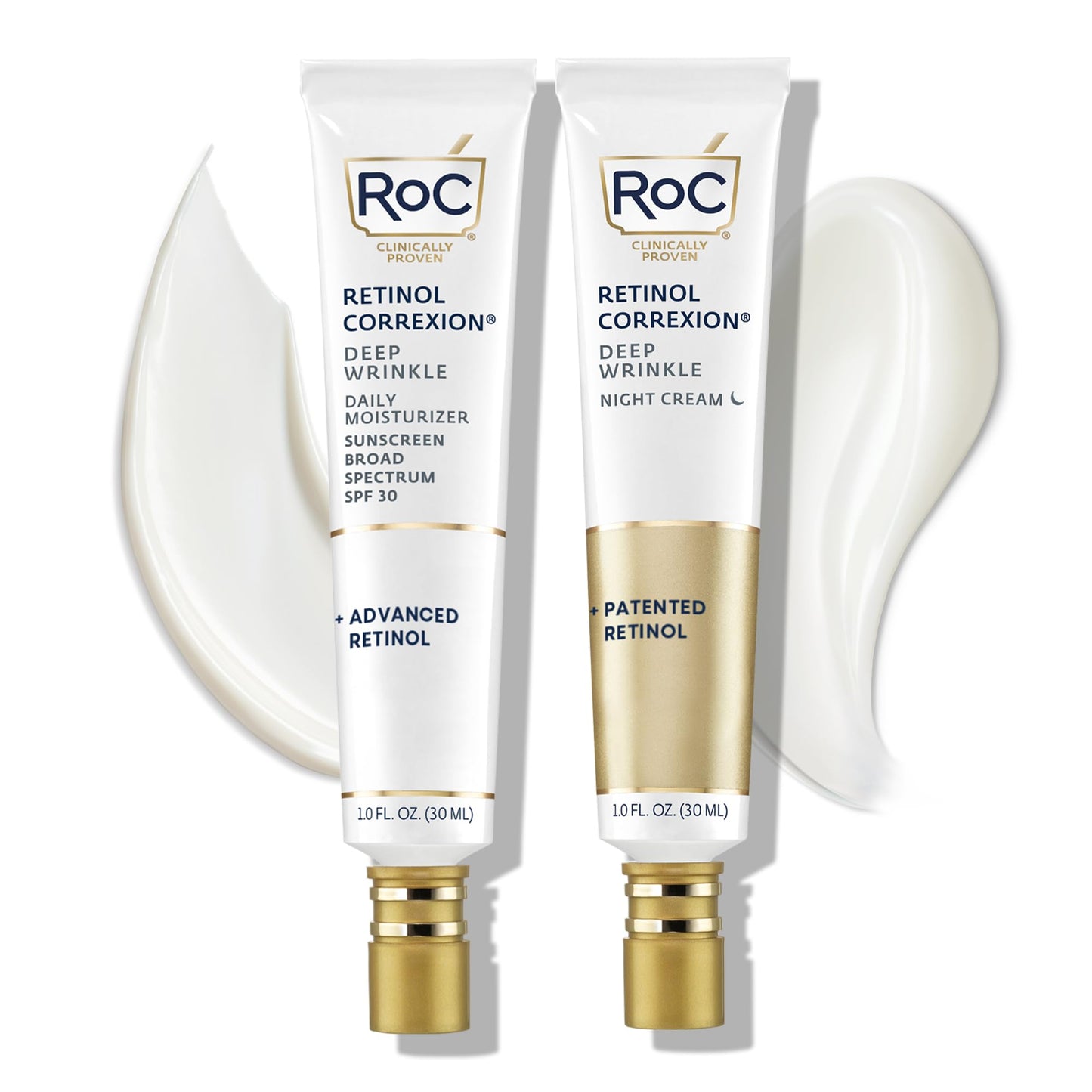 RoC Retinol Correxion Deep Wrinkle Facial Moisturizer Skin Care Set: Retinol Correxion Deep Wrinkle Night Cream + Deep Wrinkle Day Cream with SPF 30, Stocking Stuffers for Men & Women