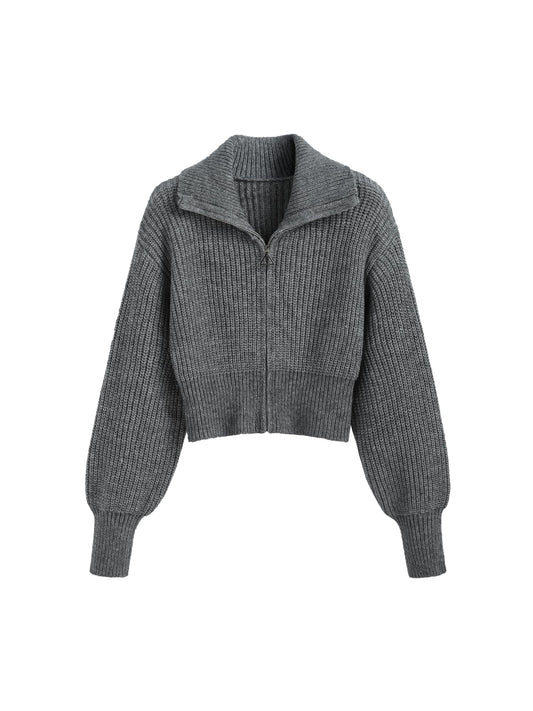 CIDER Zip Up Cardigans for Women Fall Trendy Long Sleeve Chunky Cardigan Knit Open Front Collared Zipper Cardigan 2024: Grey, M