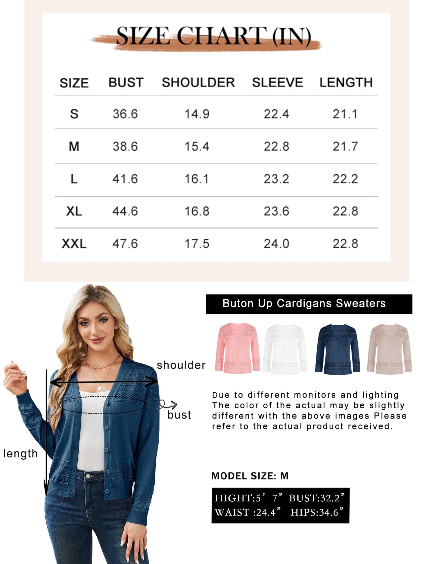 Yekaty Womens Cardigans Fall 2024 Button Cropped Cardigan Sweaters V Neck Shrugs Hollowed-Out Lightweight Jacket Navy Blue