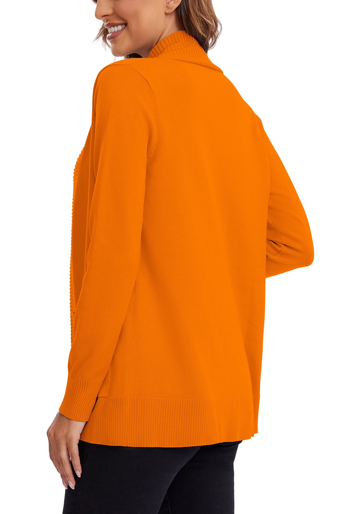 Urban CoCo Women's Lightweight Open Front Knit Cardigan Sweater Long Sleeve with Pocket (Orange, L)