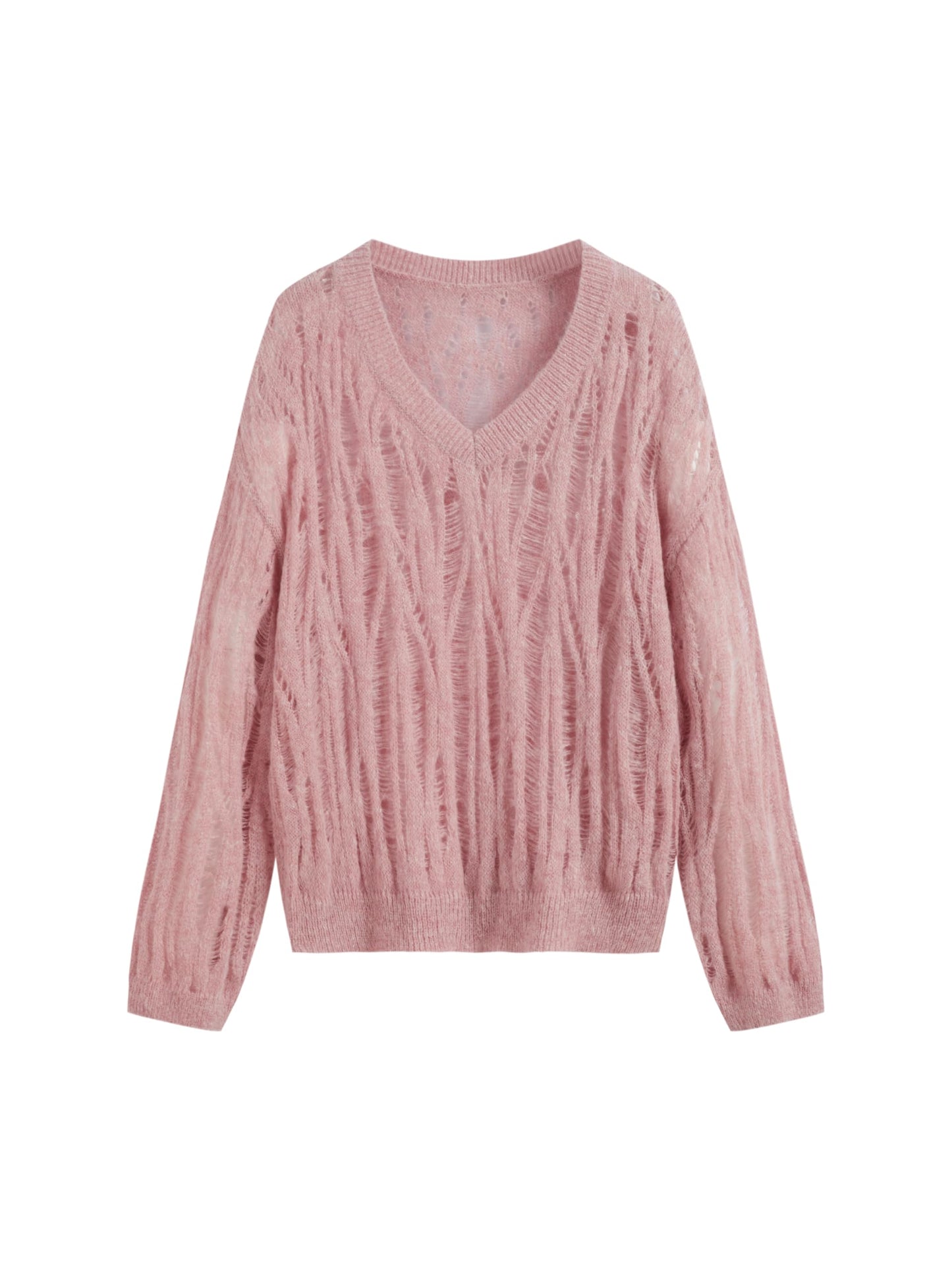 CIDER Womens Sweater Hollow Out V Neck Long Sleeve Knit Cute Casual Lightweight Pullover Sweater Tops: Pink, M