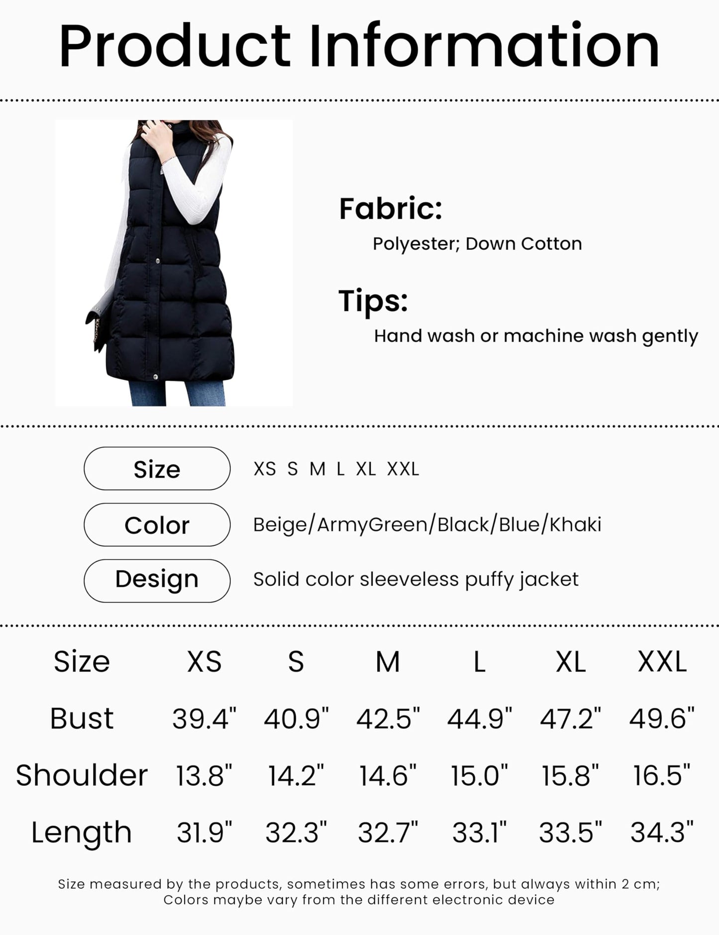 Tanming Women's Long Puffer Vest Casual Sleeveless Puffy Jacket with Removable Hood (Black-M)