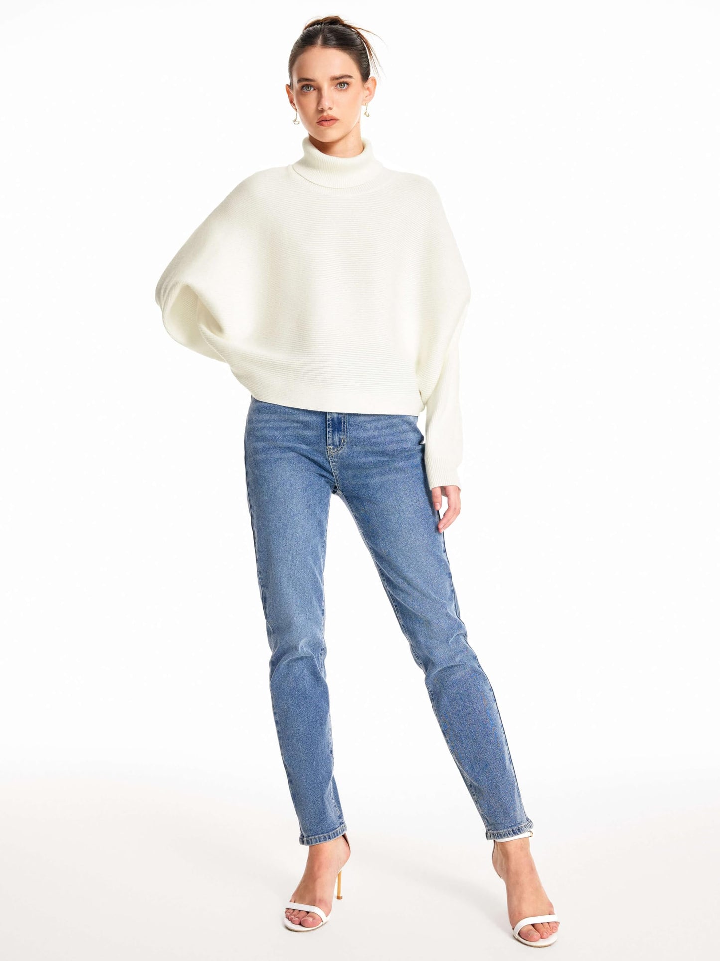 CIDER Women’s Turtleneck Long Sleeve Oversized Trendy Pullover Sweater Jumper Fall Tops: Ivory, M