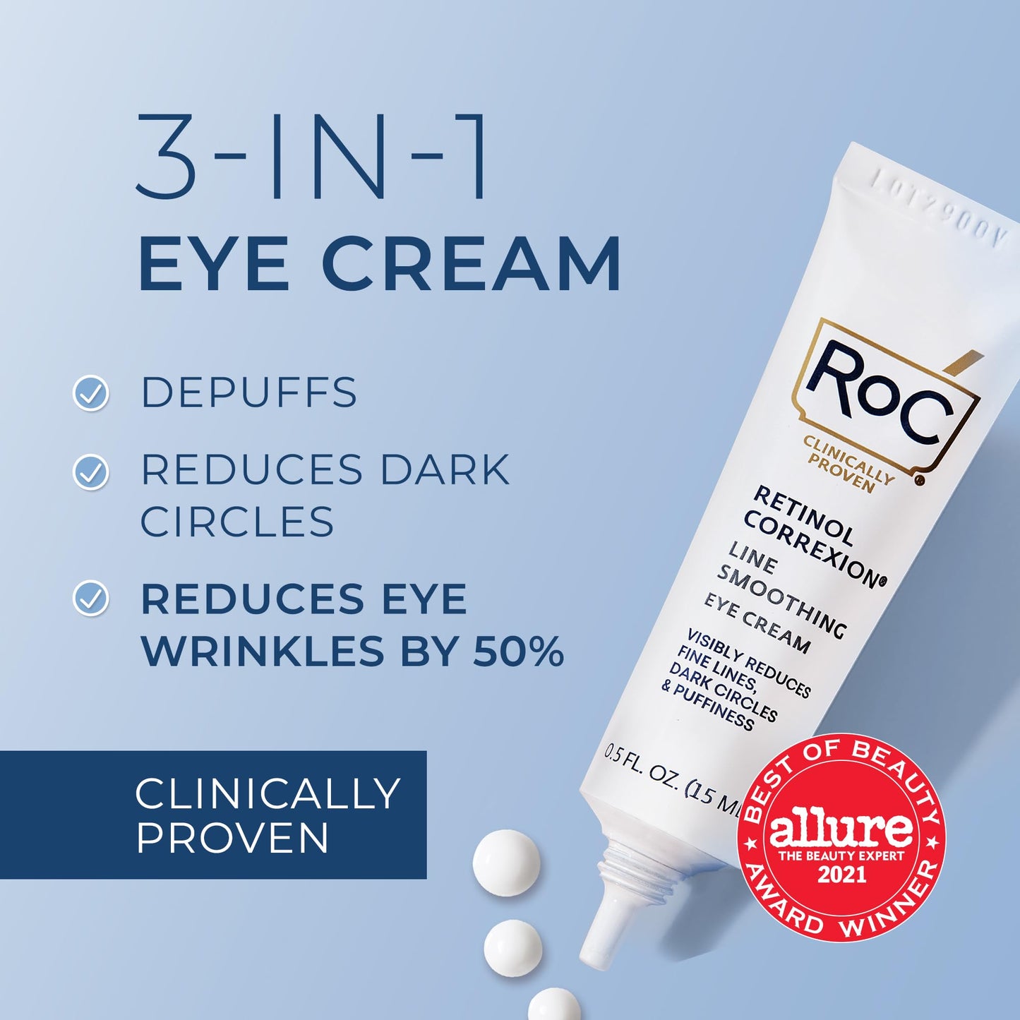 RoC Retinol Correxion Eye Cream Mini for Dark Circles & Puffiness, Daily Wrinkle Cream, Anti Aging Line Smoothing Skin Care Treatment, Stocking Stuffers for Men & Women, .25 Ounces