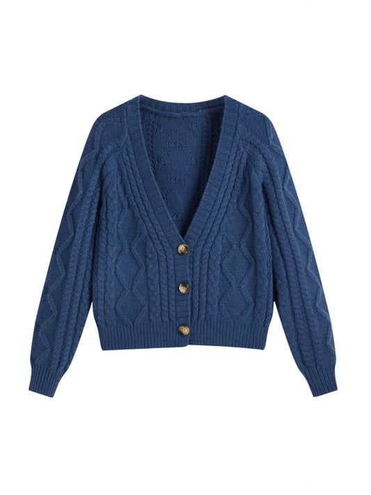 CIDER Women's Open Front Cardigan Sweaters Long Sleeve V-Neck Cable Knit Button Down Chunky Winter Trendy Outwear Coats: Blue, M