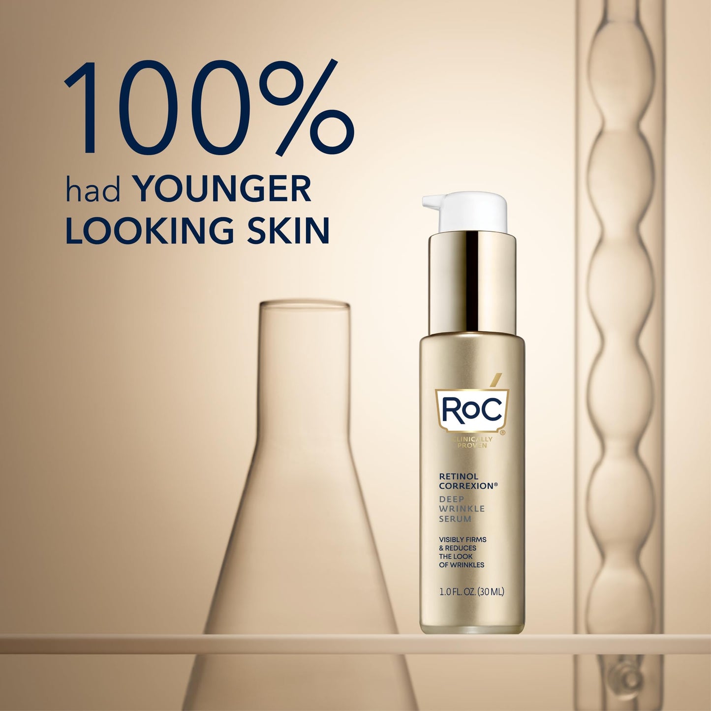 RoC Retinol Correxion Deep Wrinkle Retinol Face Serum with Ascorbic Acid, Daily Anti-Aging Skin Care Treatment for Fine Lines, Dark Spots, Acne Scars, Stocking Stuffers, 1 Ounce (Packaging May Vary)