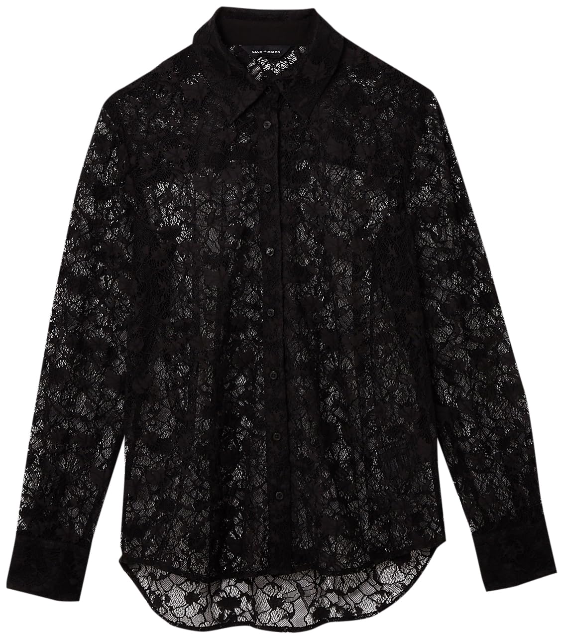 Club Monaco Women's Sheer Lace Button Down Shirt, Black/Noir, Medium