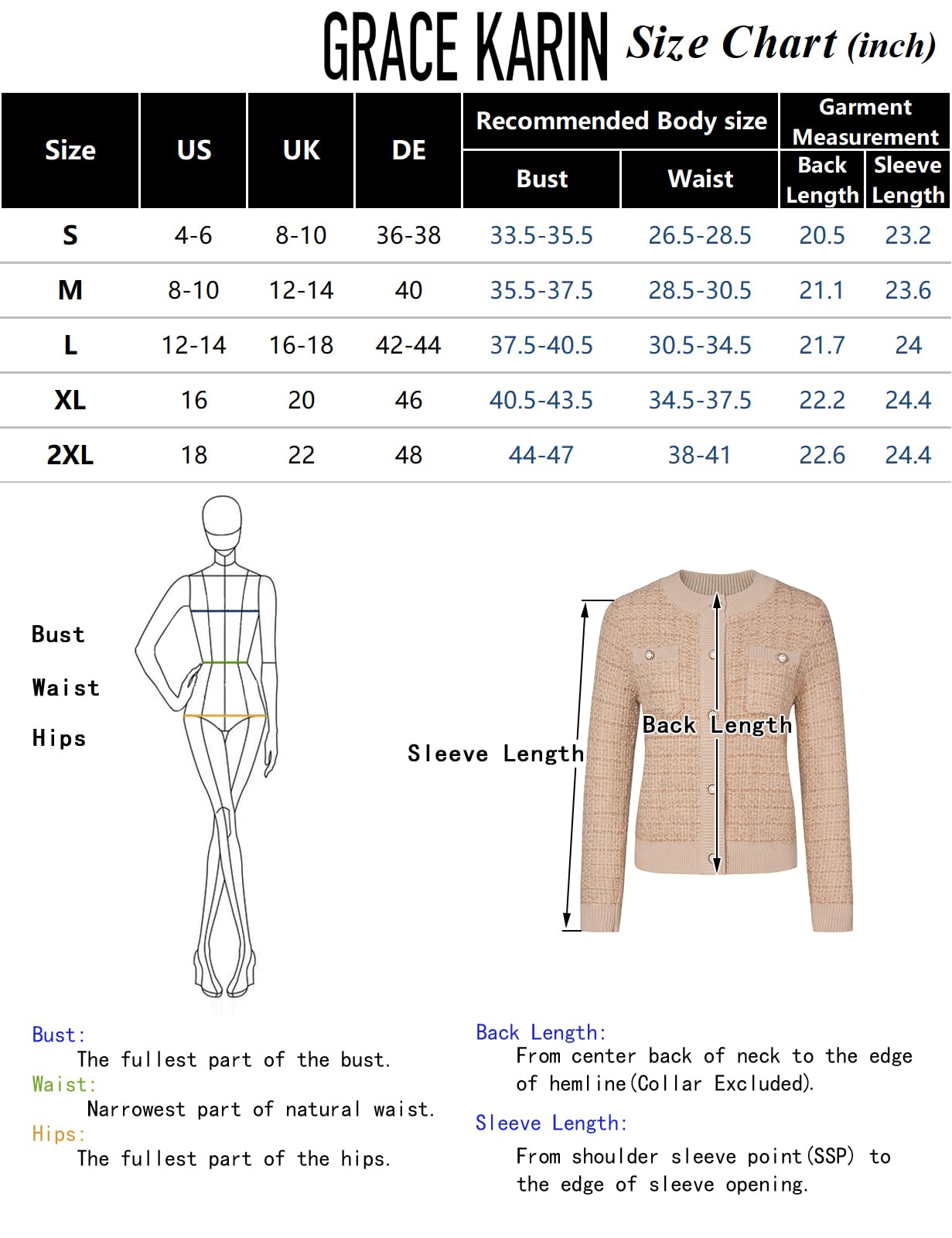 GRACE KARIN Fall Winter Open Front Cardigan Sweaters for Women Crew Neck Knitted Sweaters with Pockets Apricot