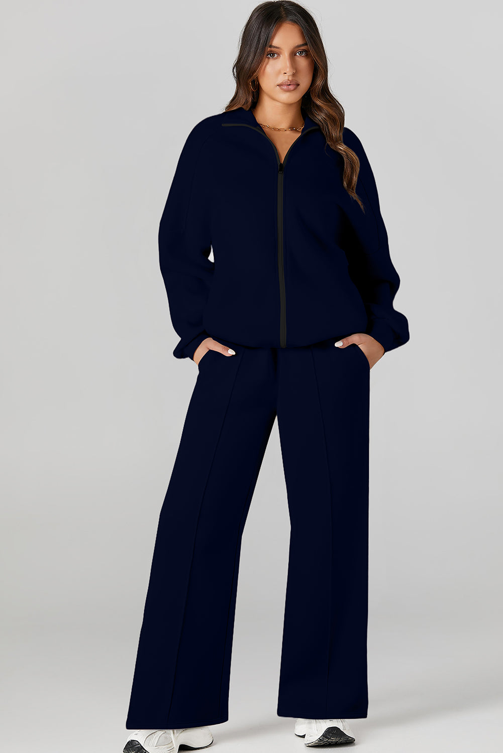 Navy Blue Half Zip Sweatshirt and Pants Set