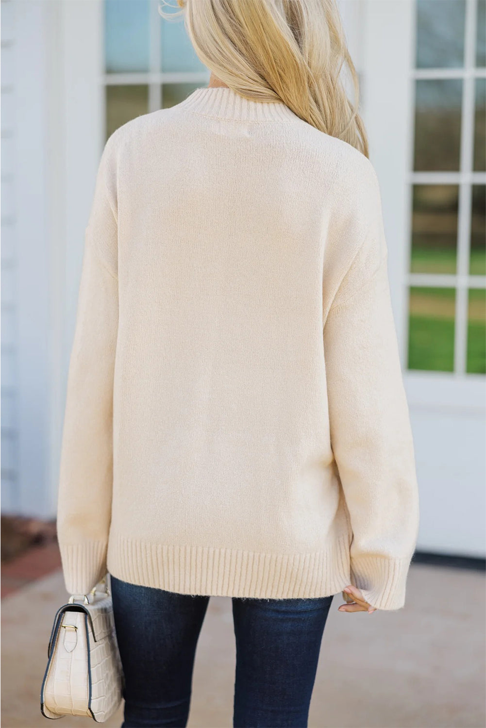 White Floral Embroidered Drop Sleeve Knit Sweater